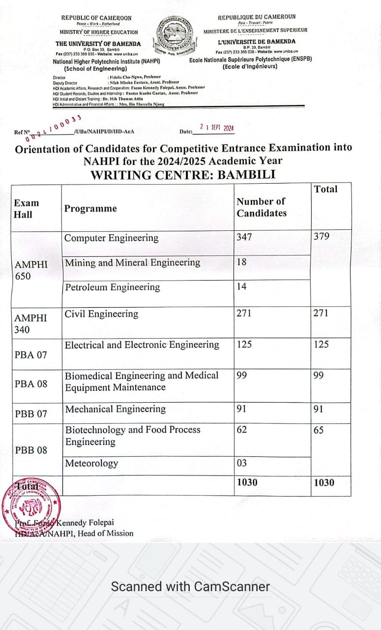 ORIENTATION OF CANDIDATES AT BAMBILI CENTRE